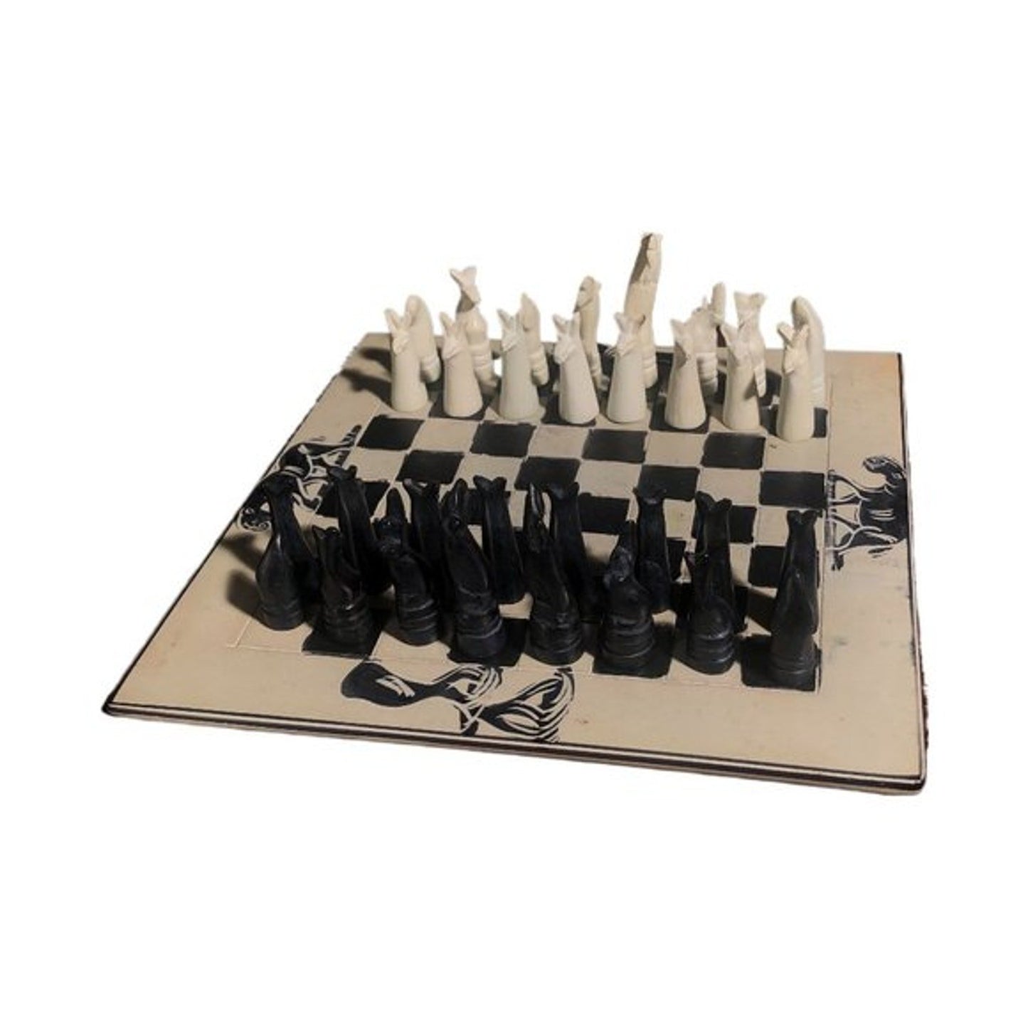 African Vintage Chess Set - White Squared Chess Board