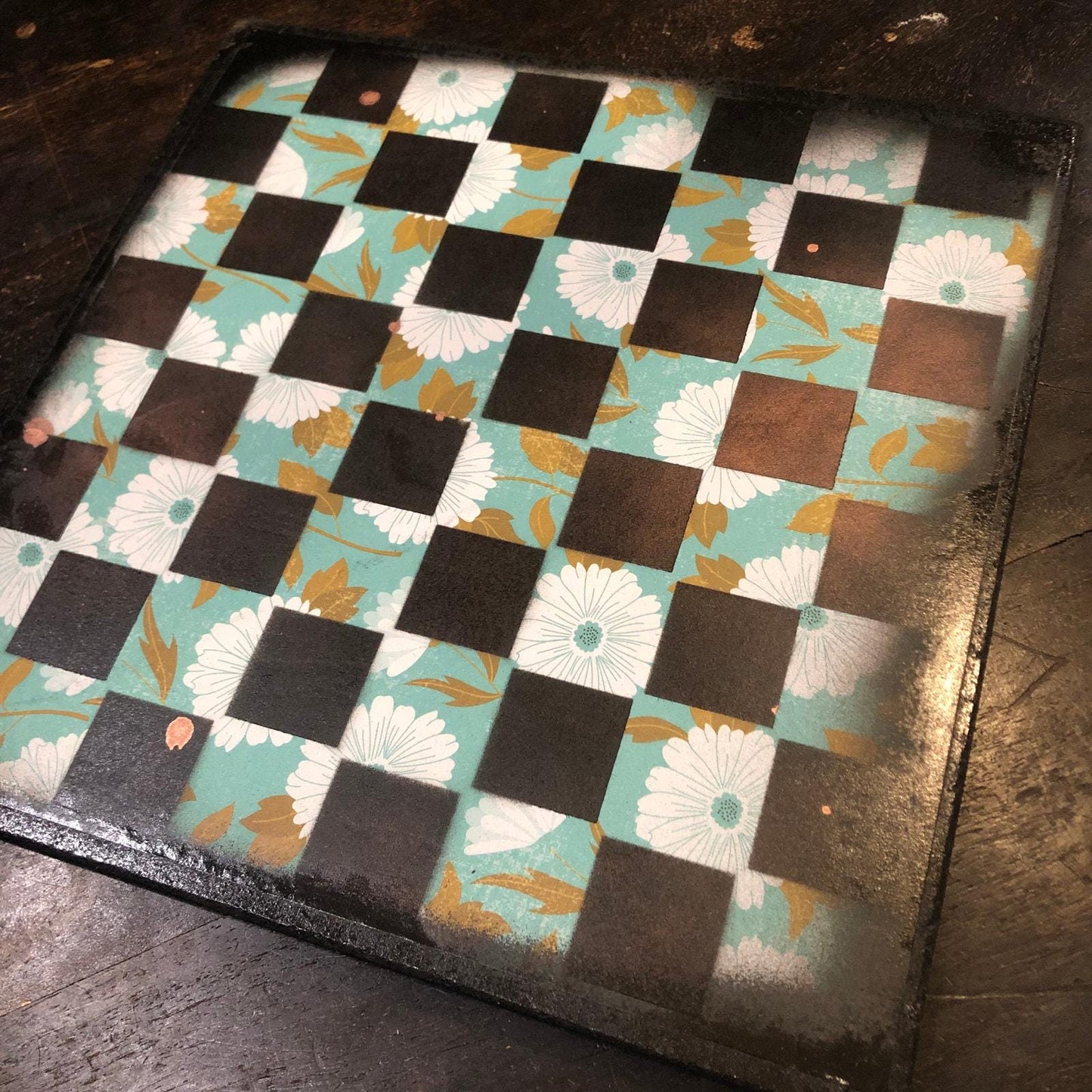 Scrapbook Chess Set - Green Flowered Set