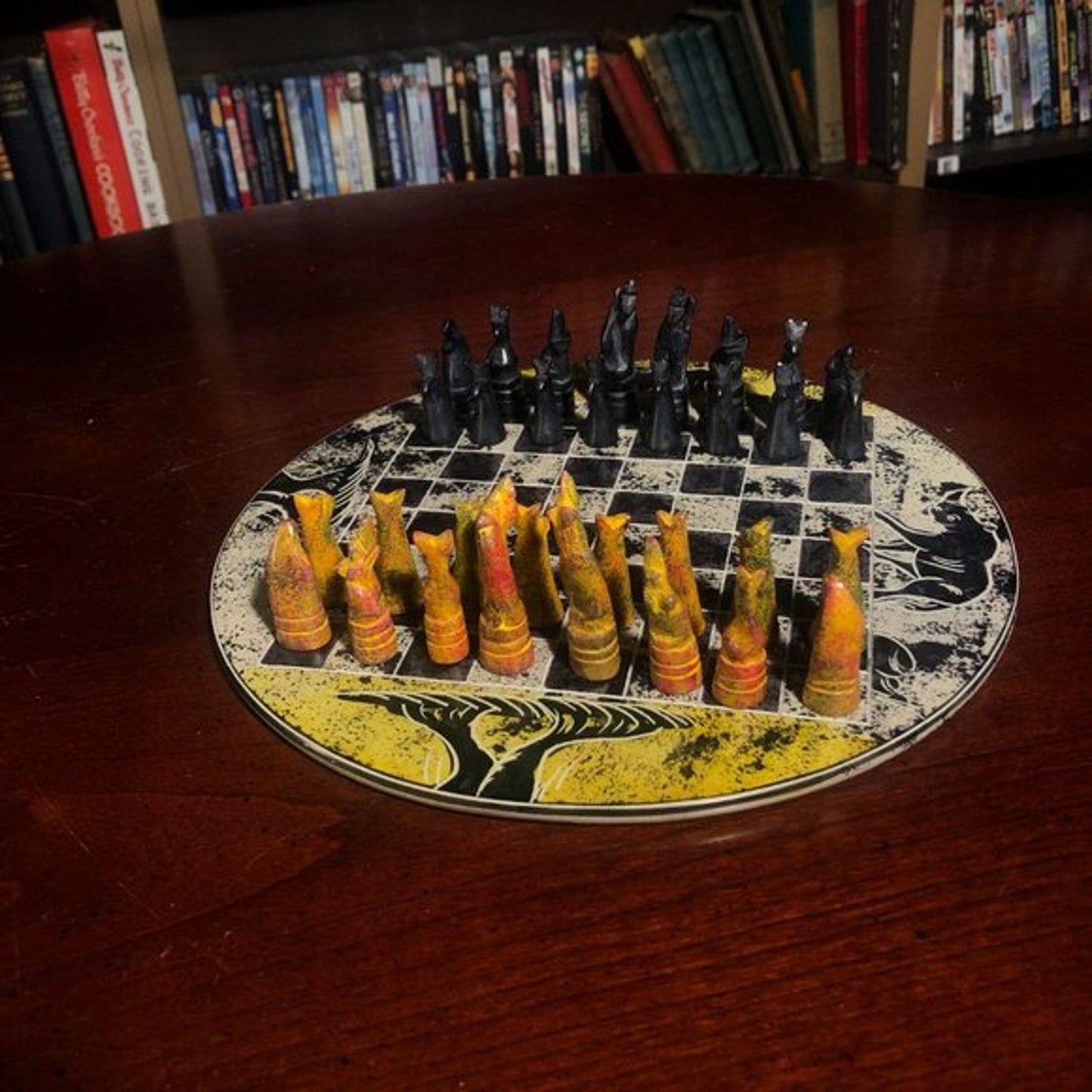 African Vintage Chess Set - Yellow Checkered Chess Board