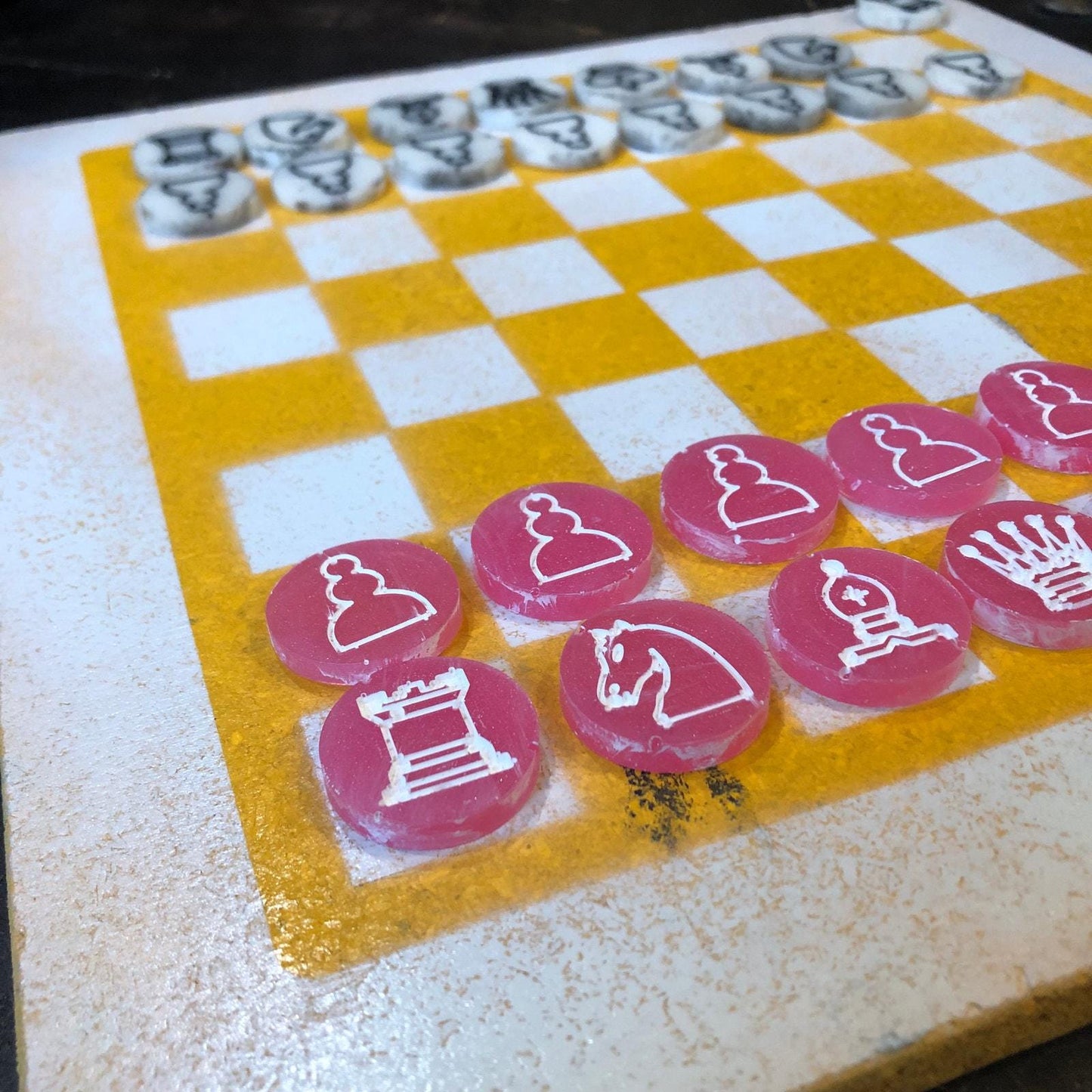 Painted Chess Set - Yellow Pink Mix