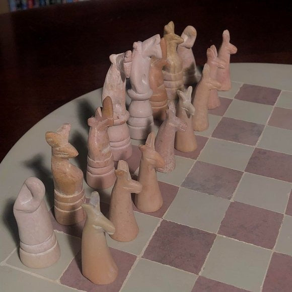 African Vintage Chess Set - Natural Soapstone Chess Board