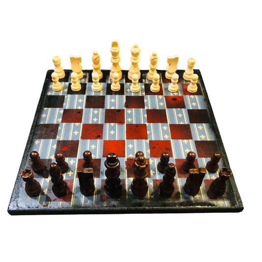 Scrapbook Chess Set - Vintage Blue Red