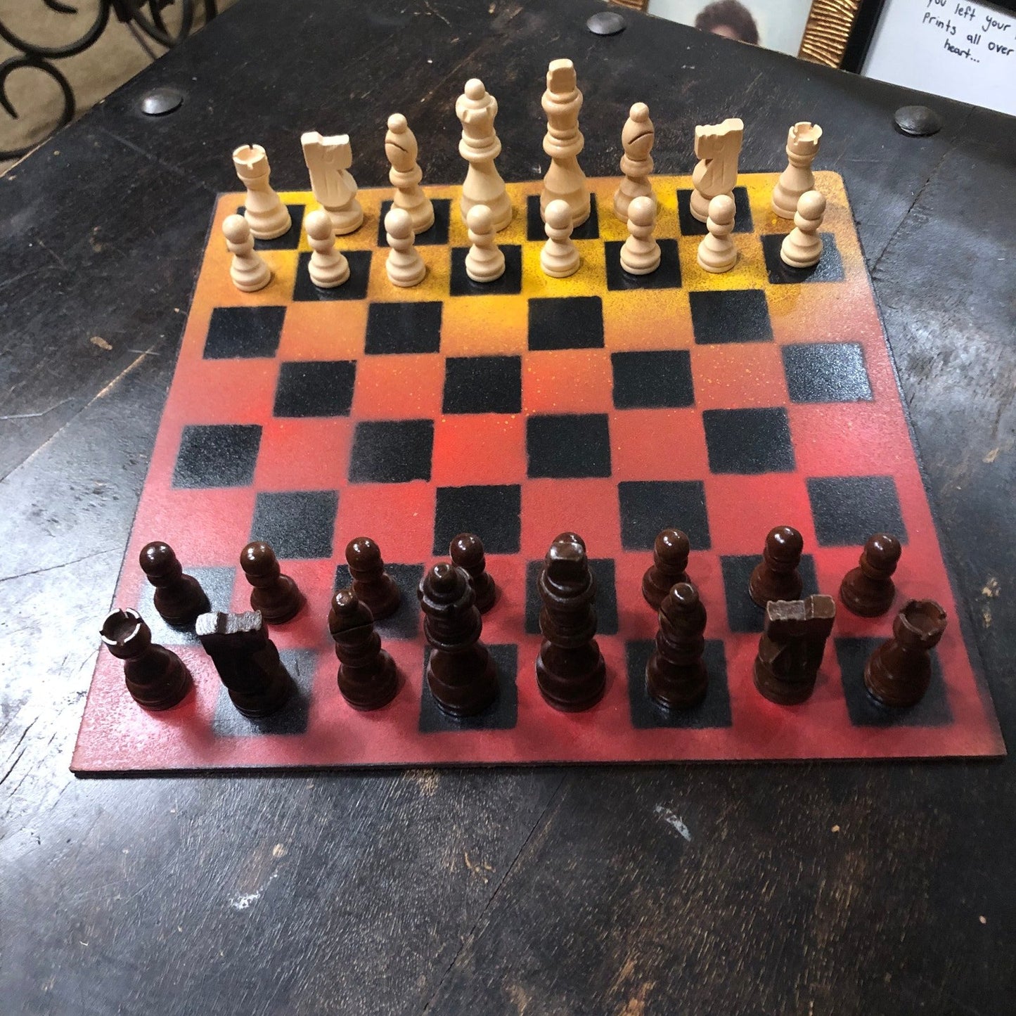 Painted Chess Set -  Red & Yellow Mix