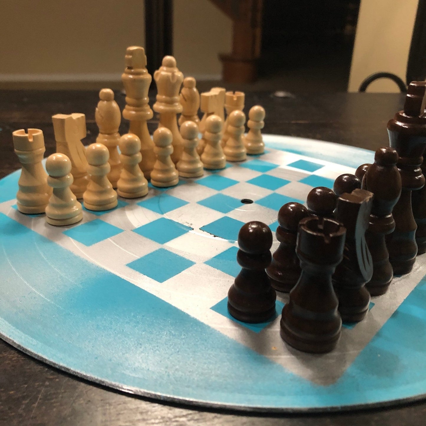 Vinyl Chess Set - Sky Blue Chrome