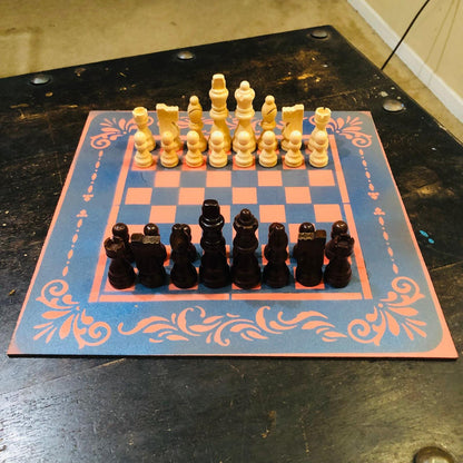 Chess Set - Blue & Peach Pink