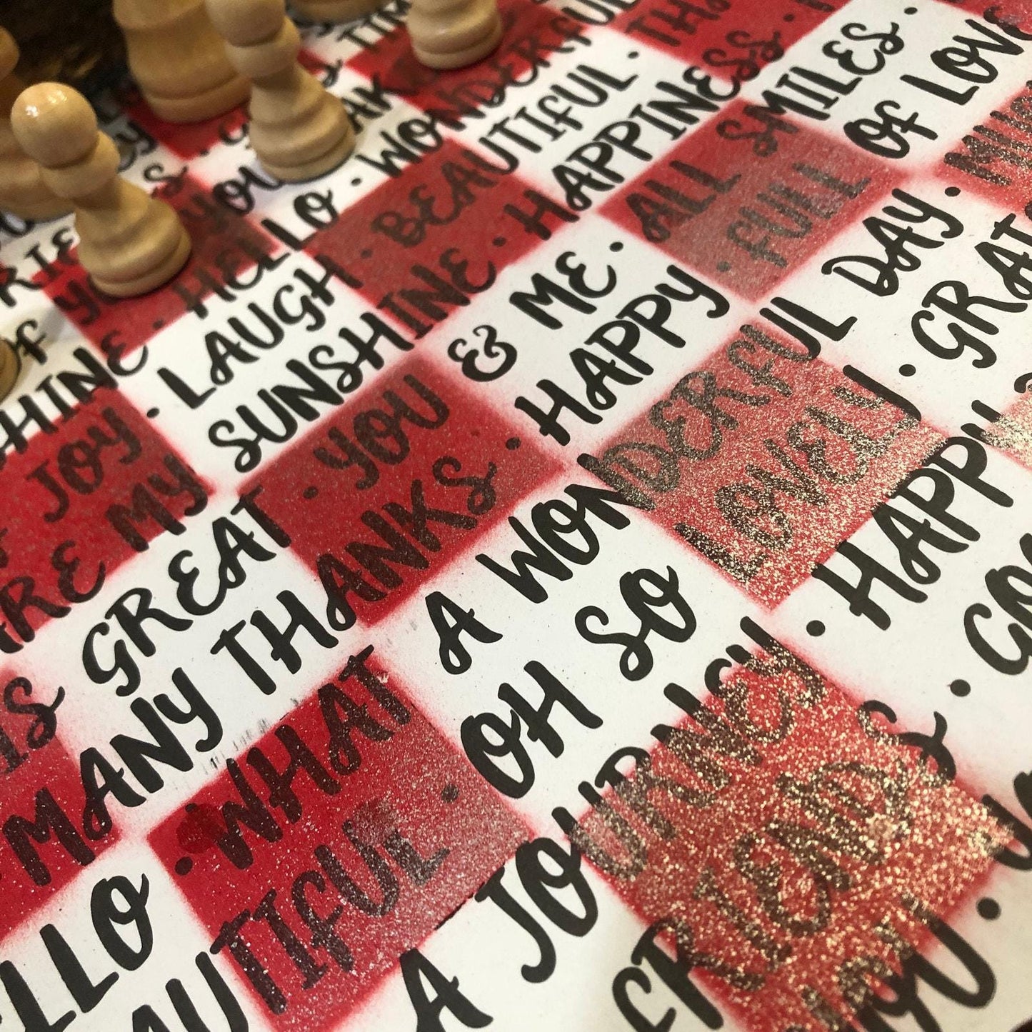 Scrapbook Chess Set - Red & White Words