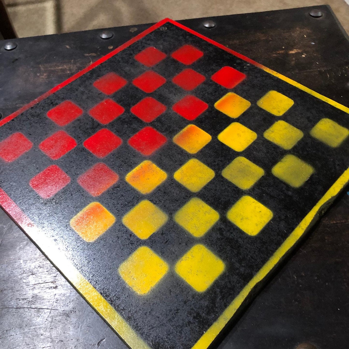Large Painted Chess Set - Red Black & Yellow