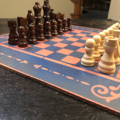 Chess Set - Blue & Peach Pink