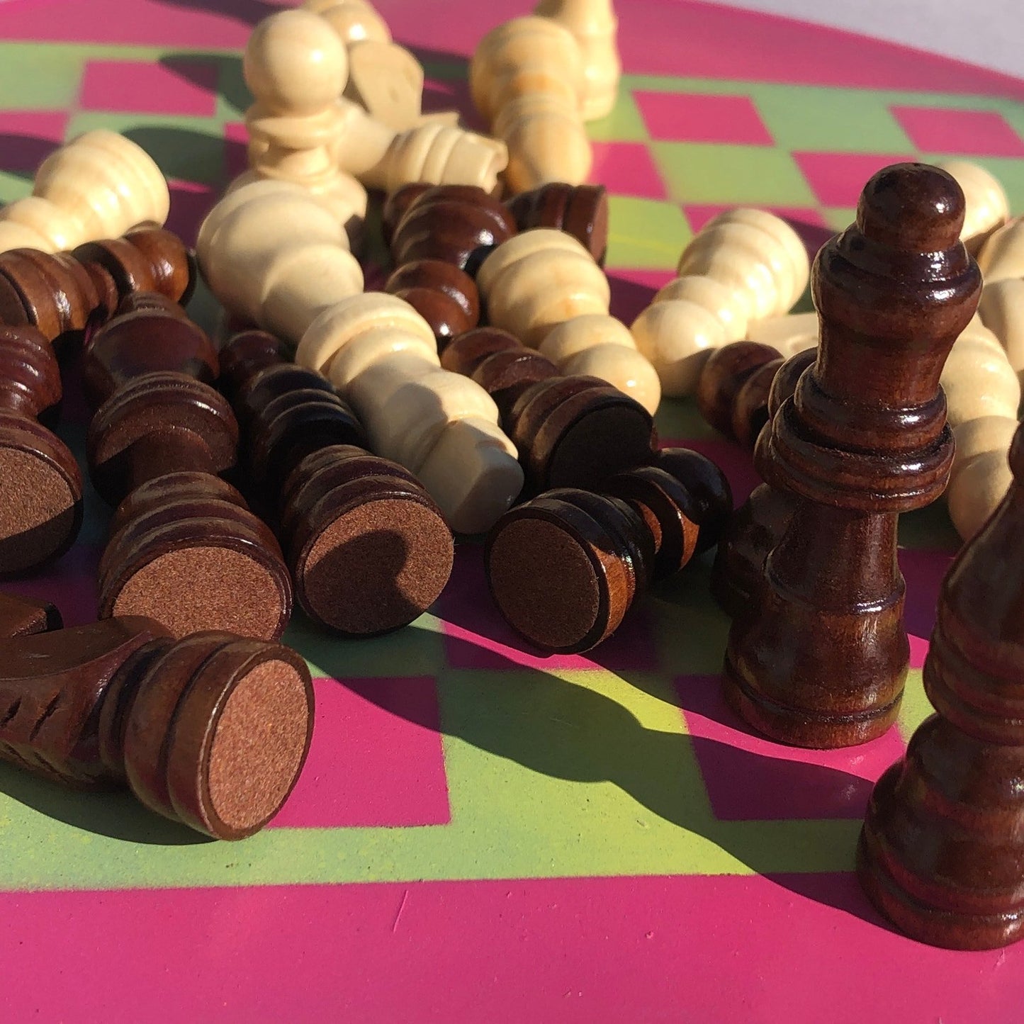 Vinyl Chess Set - Pink Lime Green