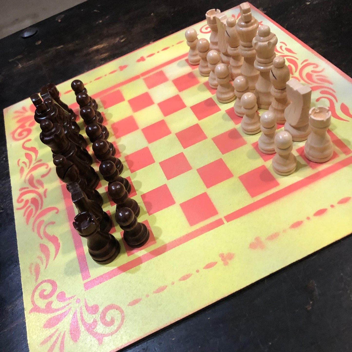 Chess Set - Yellow & Peach Pink