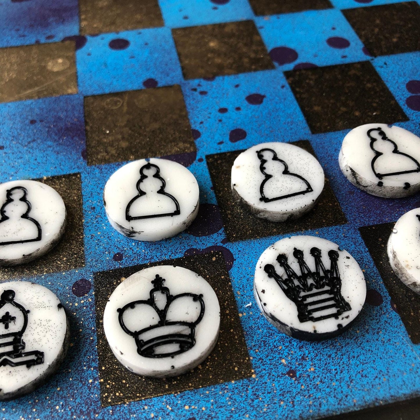 Chess Set - Golden Blue Splatter