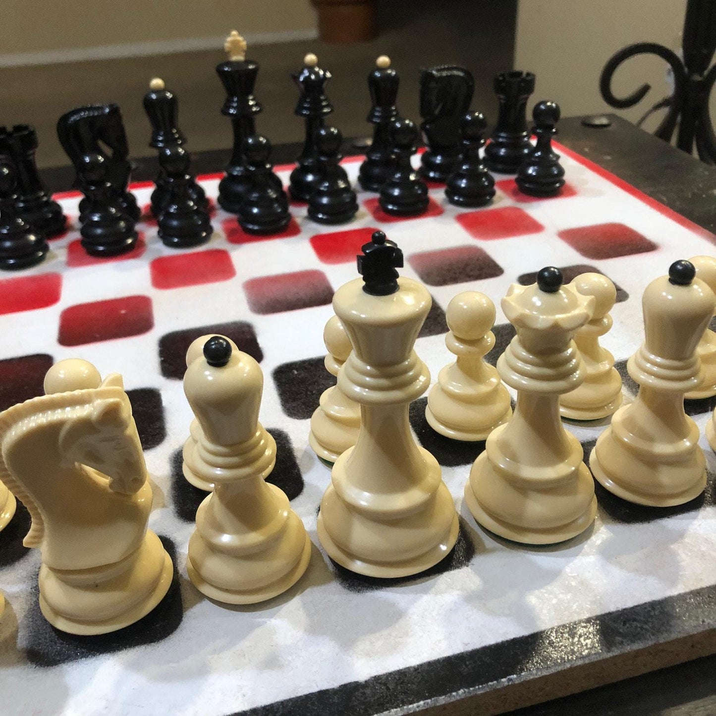 Large Chess Set - Black Red Mix - White Backdrop