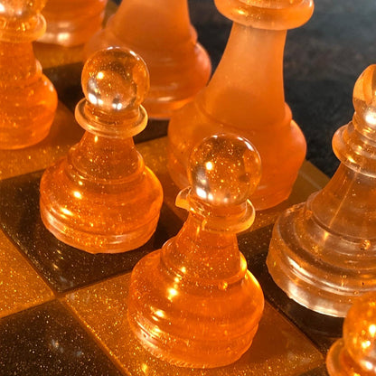 Handmade Resin Chess Set - Amber Yellow
