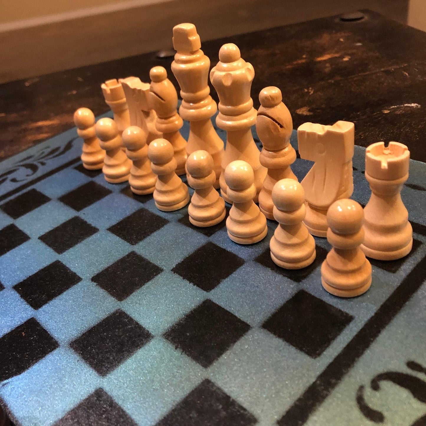 Chess Set - Metallic Blue & Black