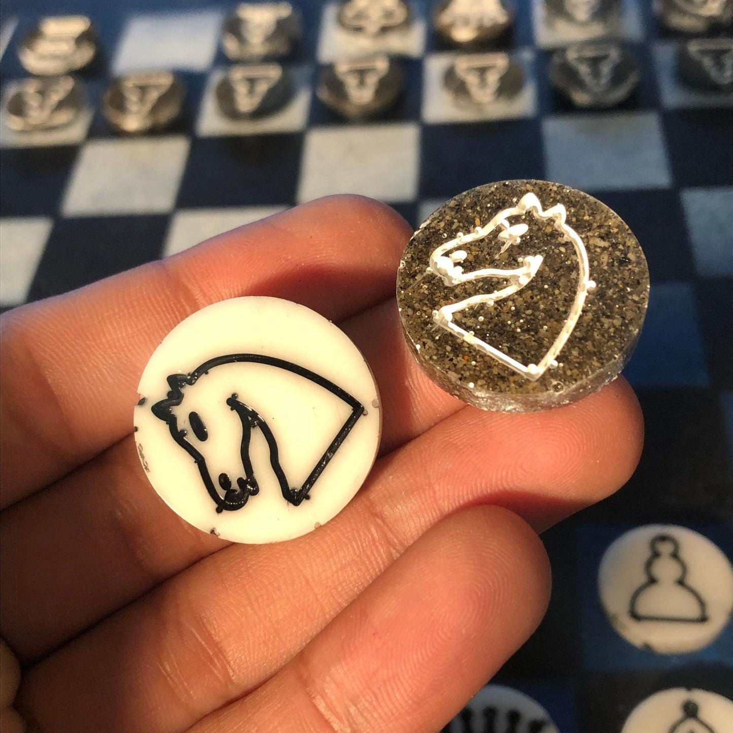 Chess Set - Blue & White (Resin Pieces)