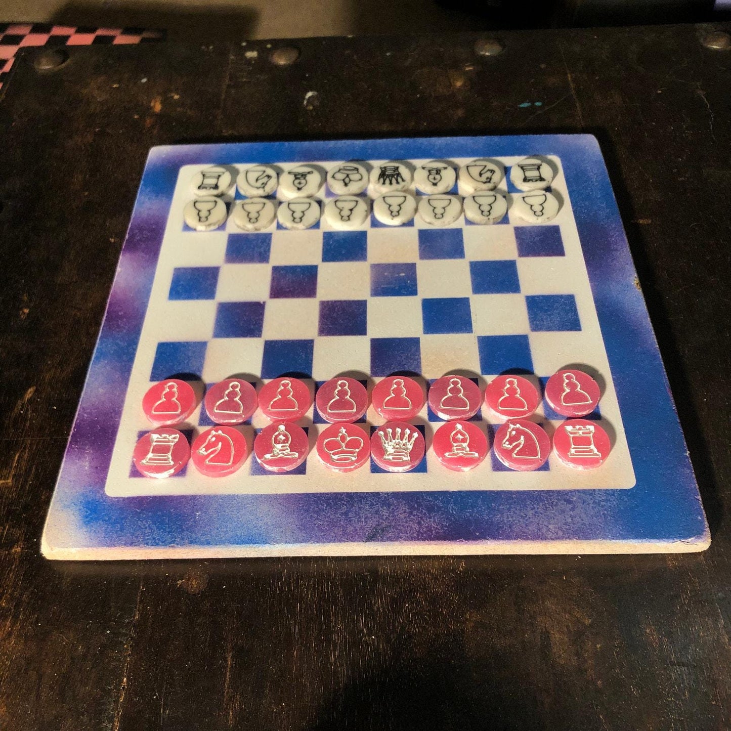 Chess Set - Blue Pink & White