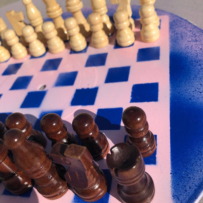 Vinyl Chess Set - Vintage Pink Blue