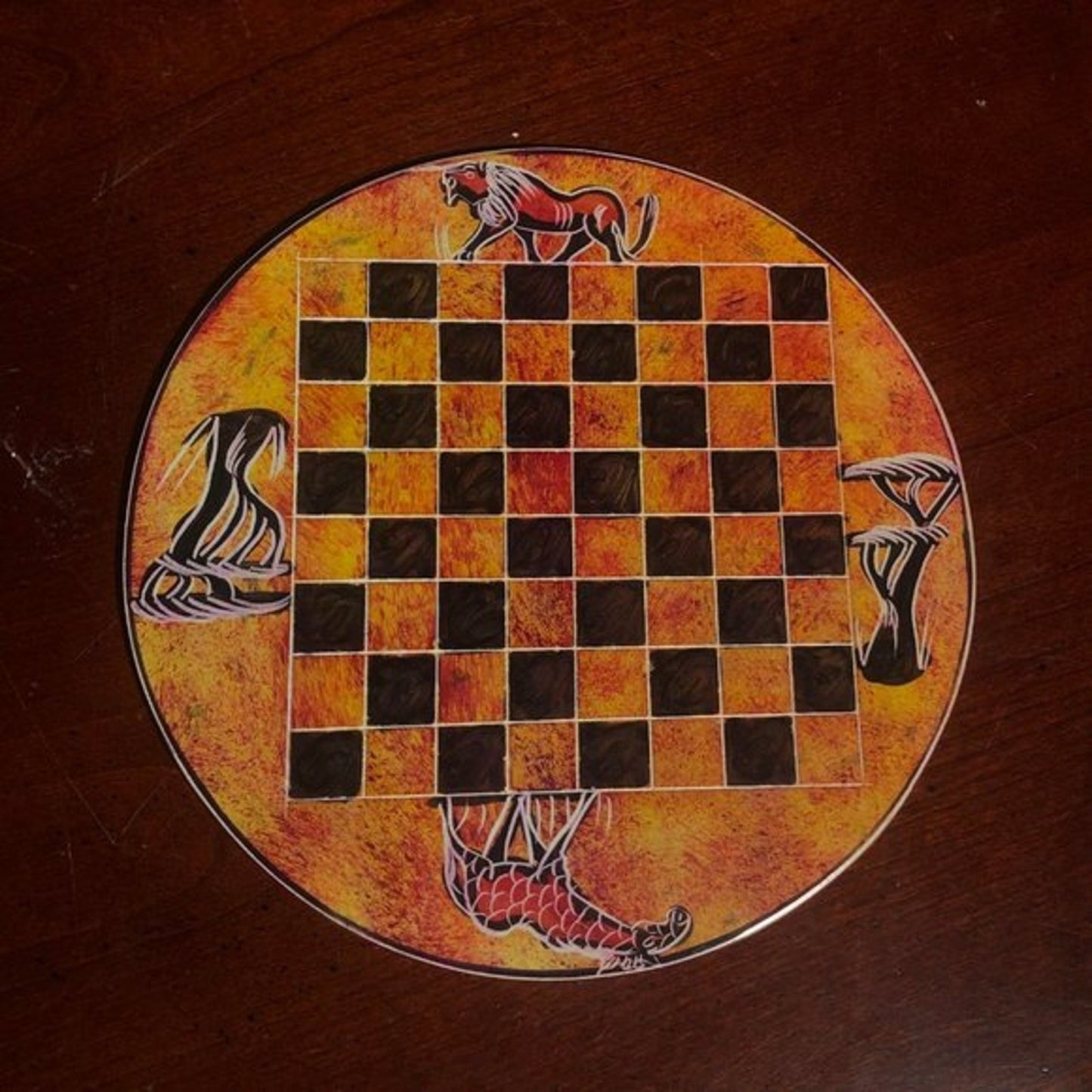 African Vintage Chess Set - Orange Safari Chess Board