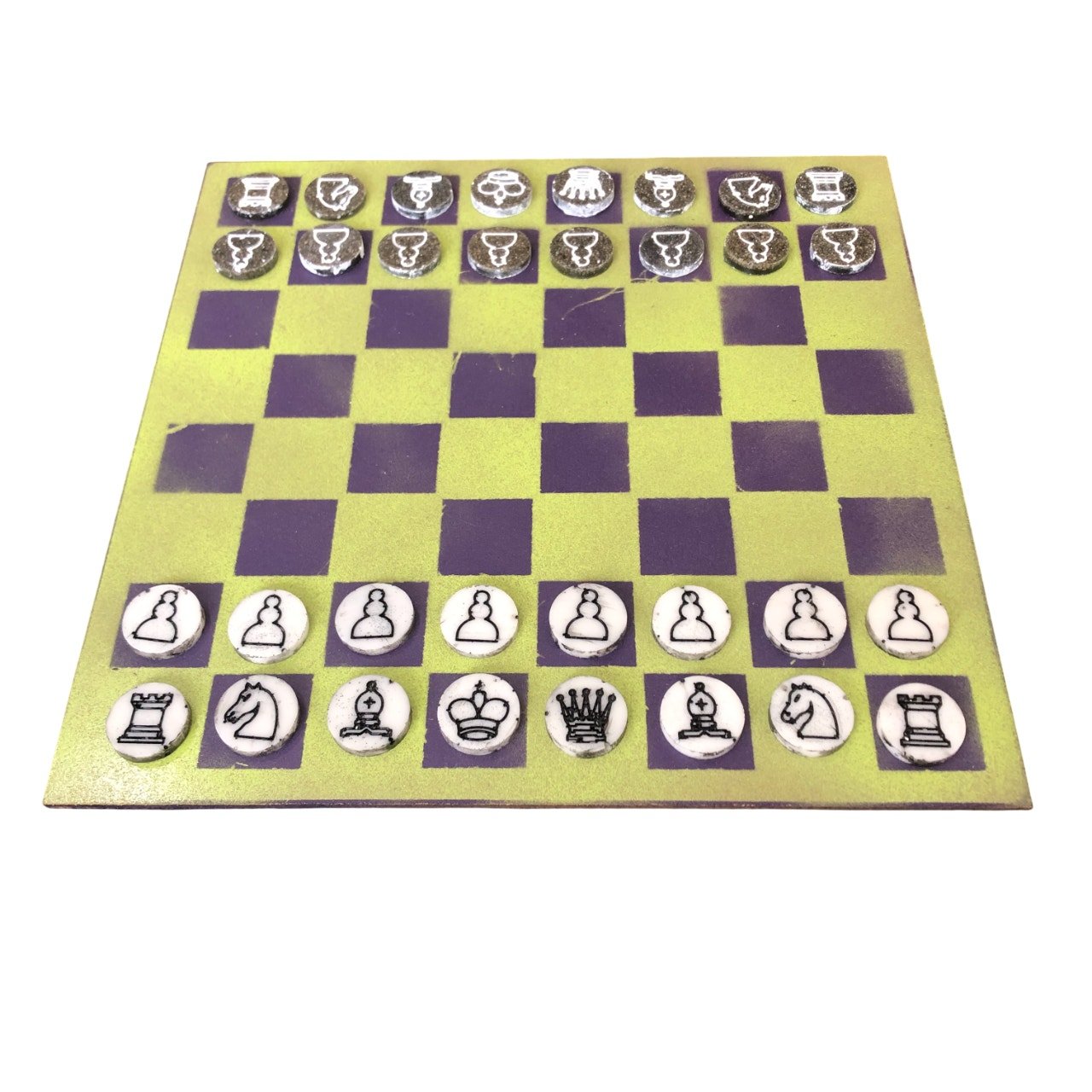 Painted Chess Set - Lime Green Purple