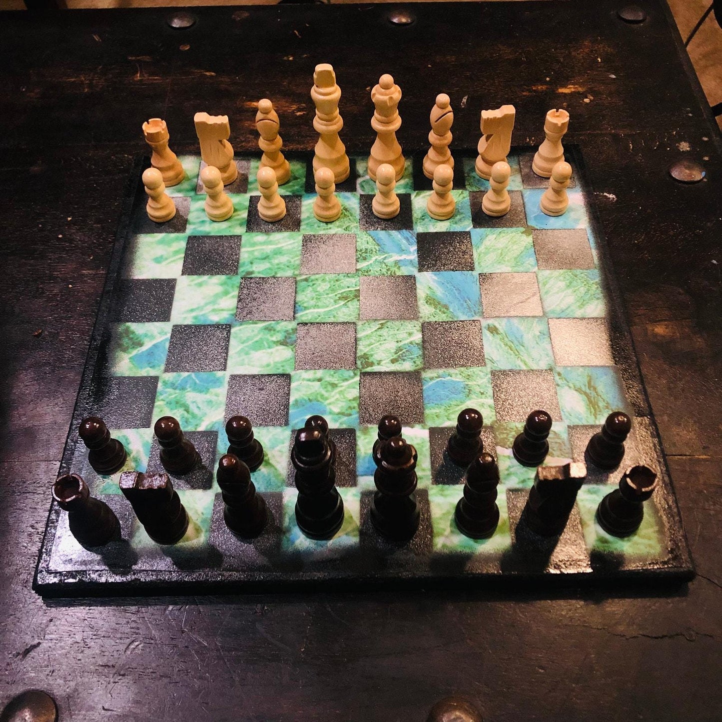 Scrapbook Chess Set - Green Crystal