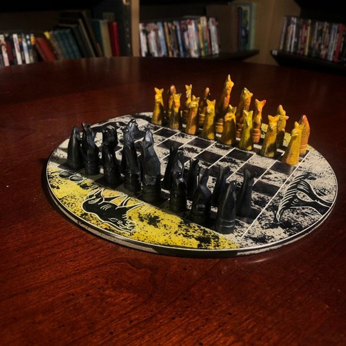 African Vintage Chess Set - Yellow Checkered Chess Board