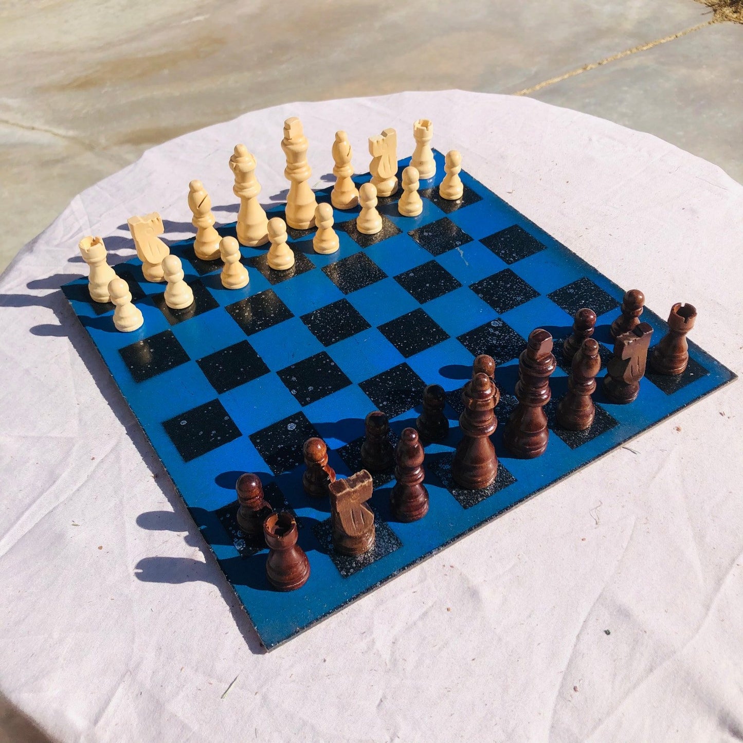 Chess Set - Silver Speckled Blue