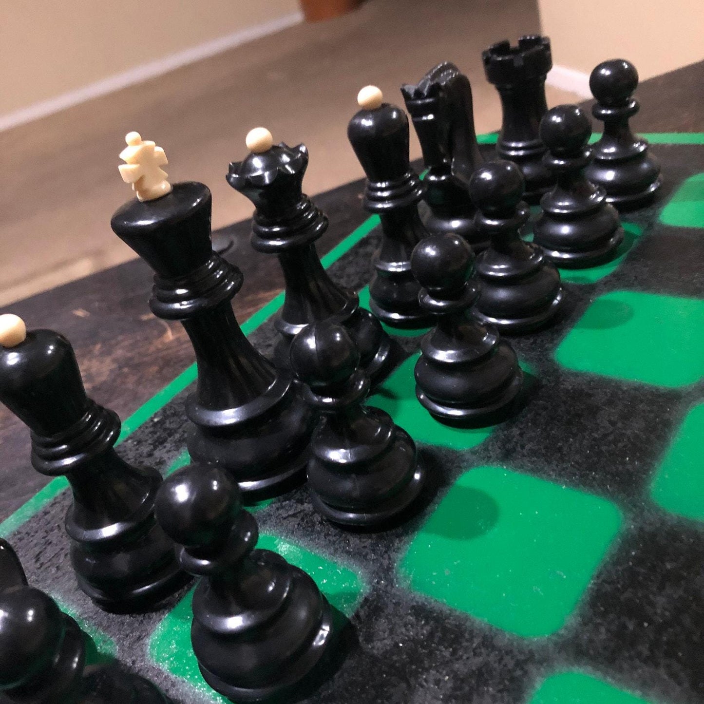 Large Painted Chess Set - Green & Black