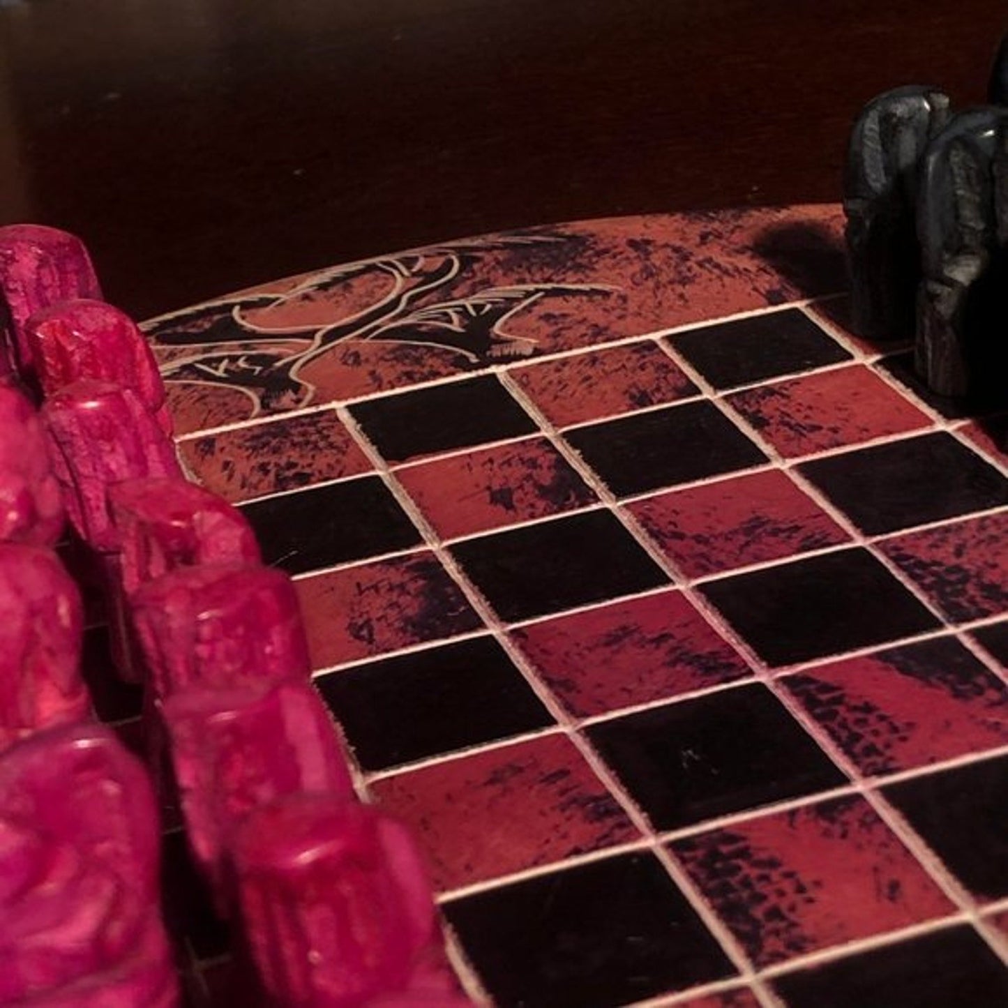 African Vintage Chess Set - Pink Chess Board