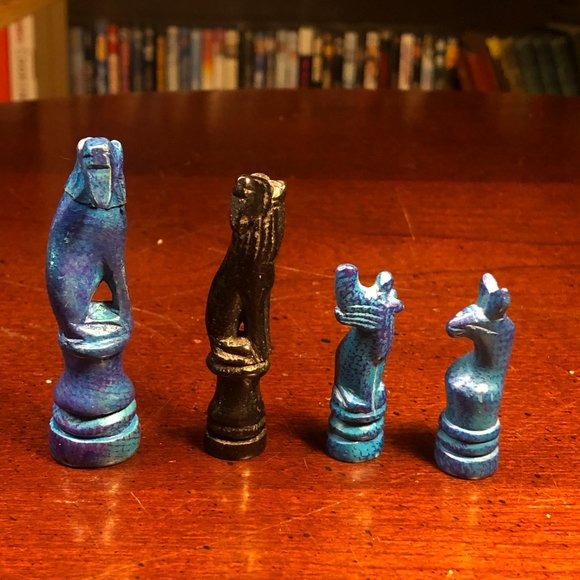 African Vintage Chess Set - Sea Blue Chess Board