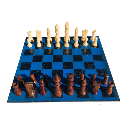 Chess Set - Silver Speckled Blue