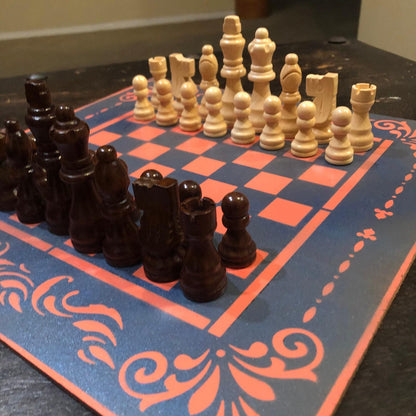 Chess Set - Blue & Peach Pink