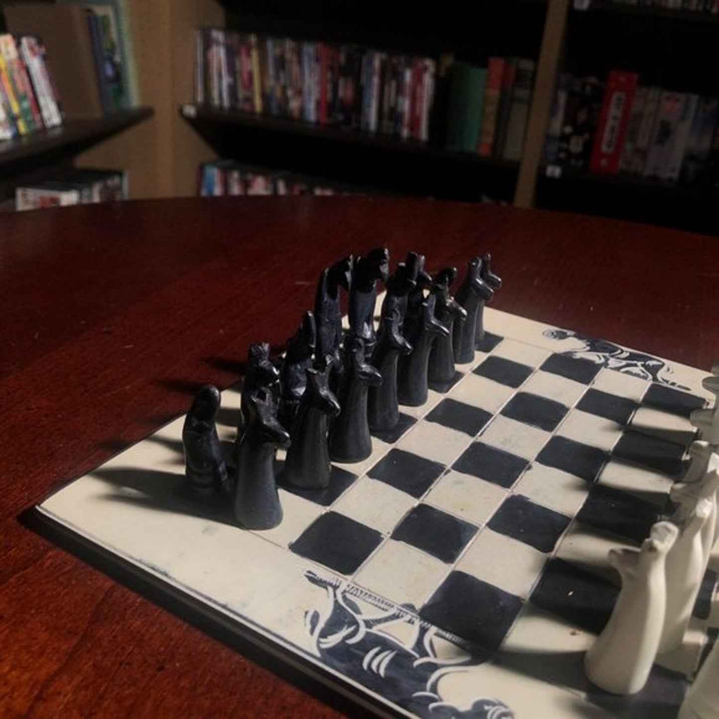 African Vintage Chess Set - White Squared Chess Board