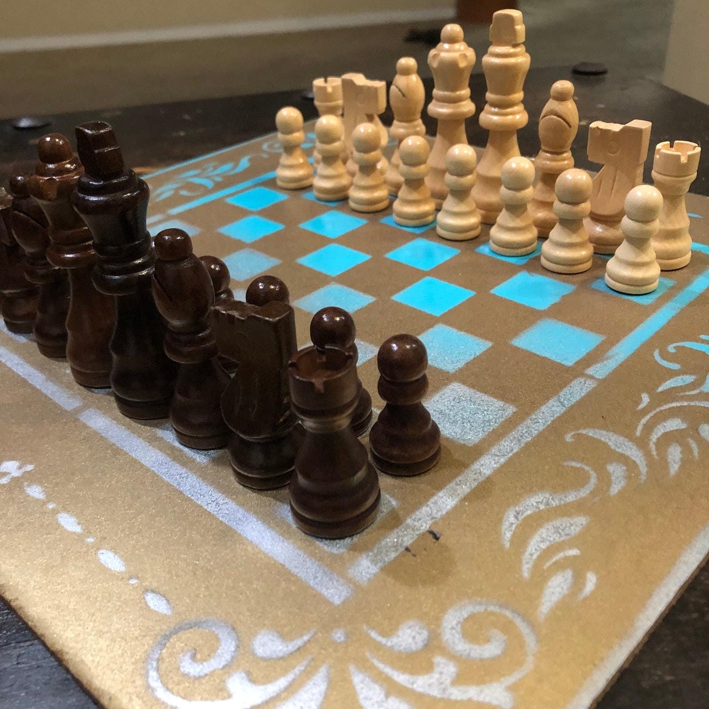 Chess Set - Blue White & Gold