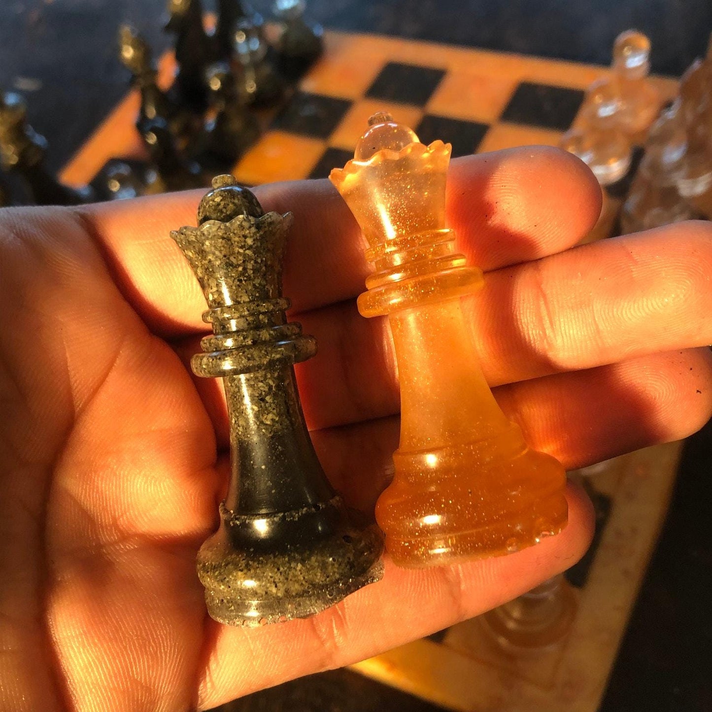 Handmade Resin Chess Set - Orange & Black