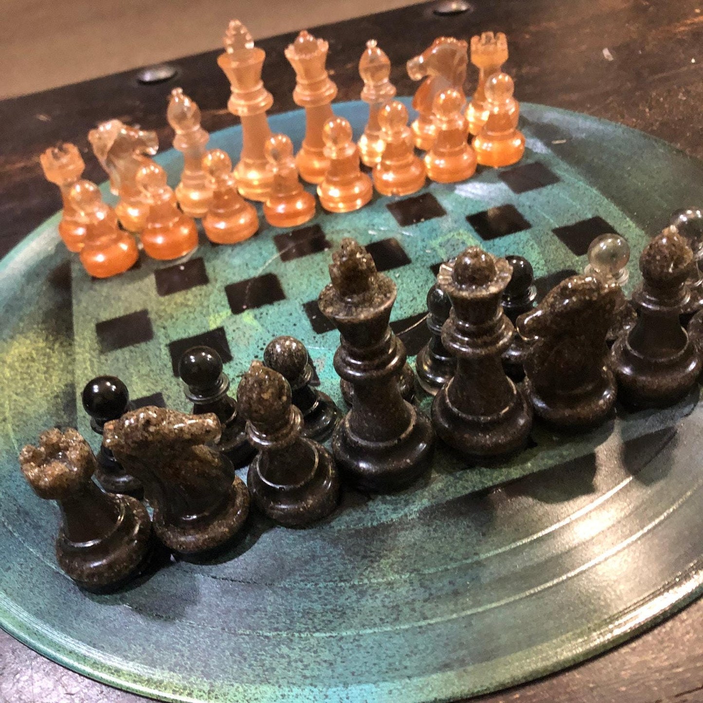 Vinyl Chess Set - Sea Moss Green (Resin Pieces)