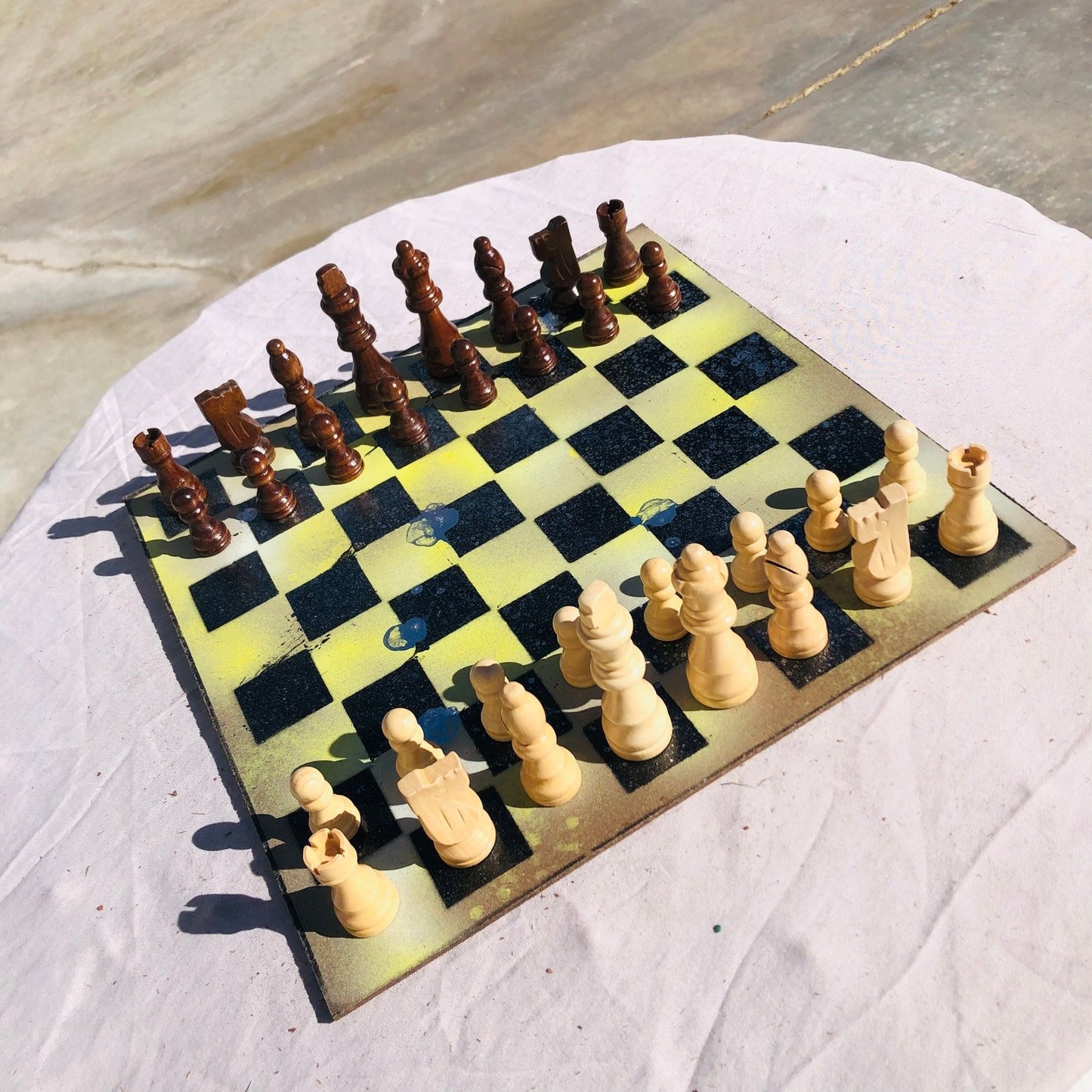 Chess Set - Yellow Speckled Silver