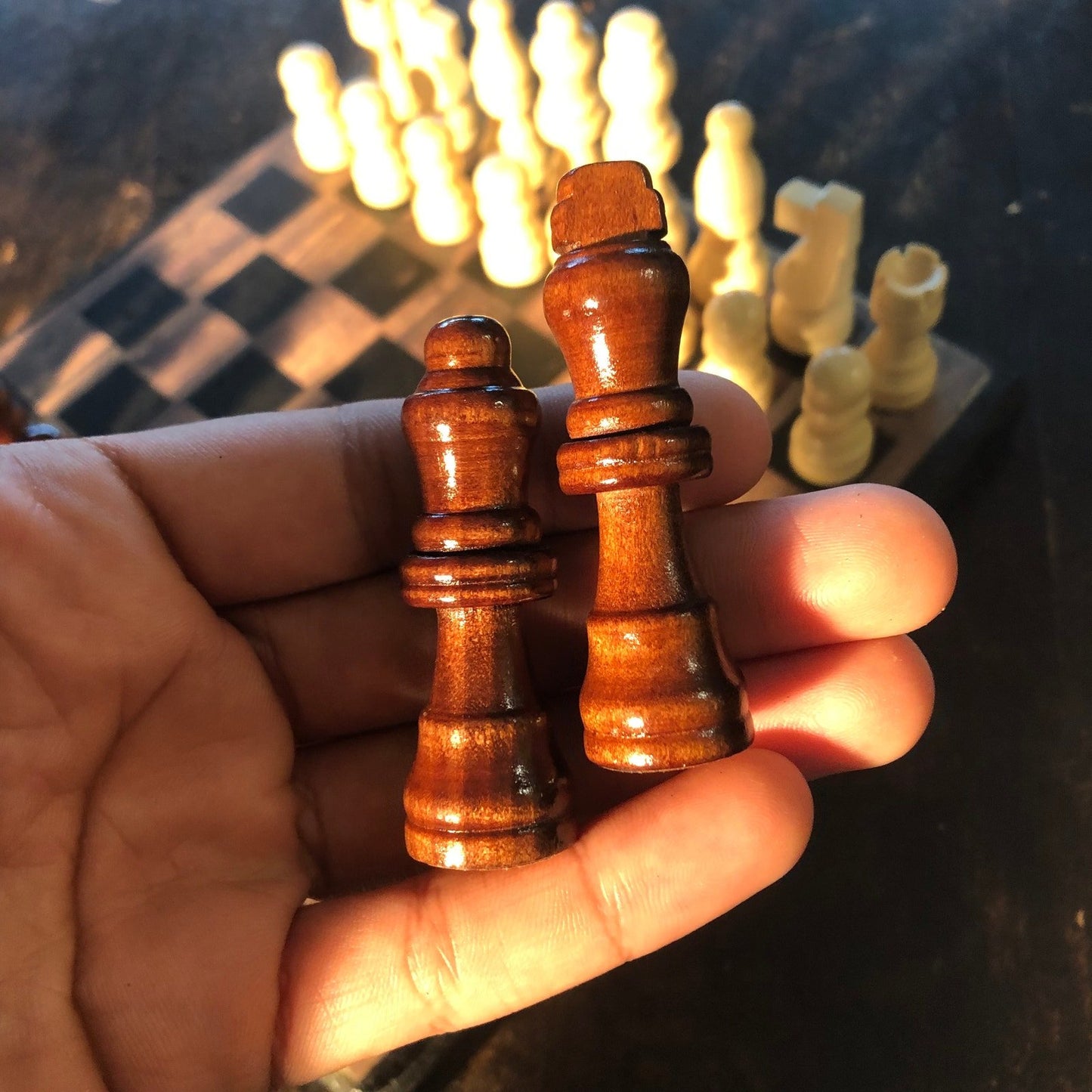 Scrapbook Chess Set - Brown Wood