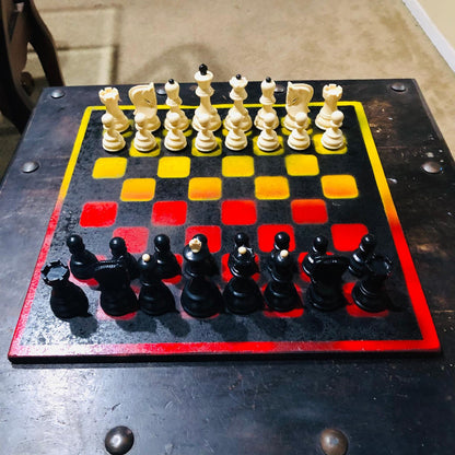 Large Painted Chess Set - Red Black & Yellow