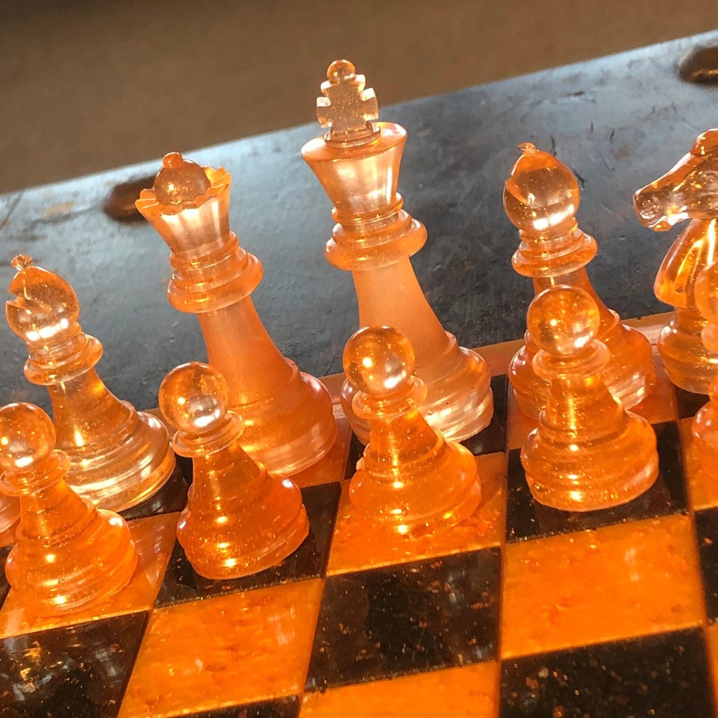 Handmade Resin Chess Set - Orange & Black