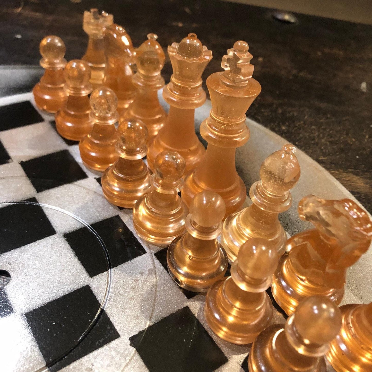 Vinyl Chess Set - Amber & Black (Resin Pieces)