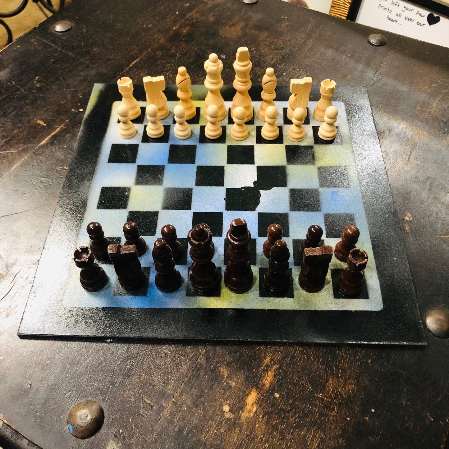 Painted Chess Set - Blue Yellow Mix