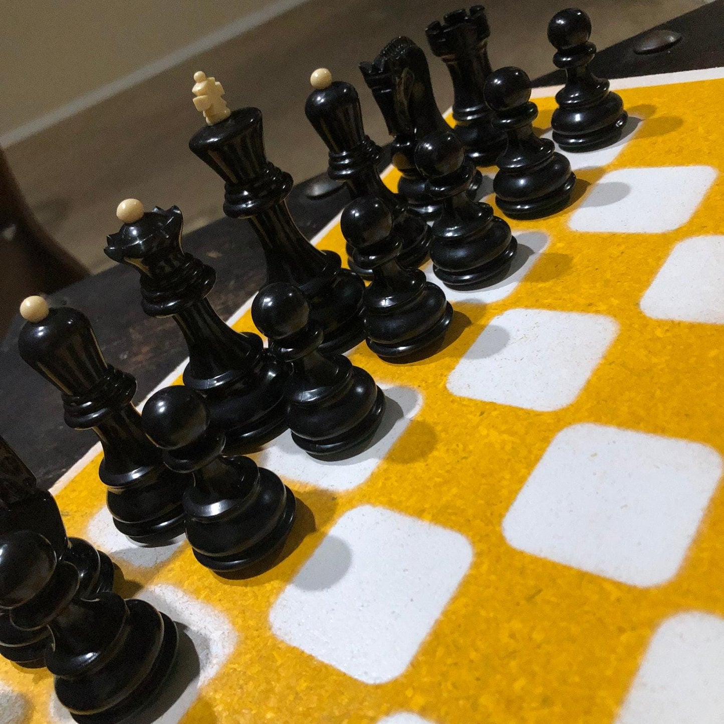 Large Painted Chess Set - Yellow & White