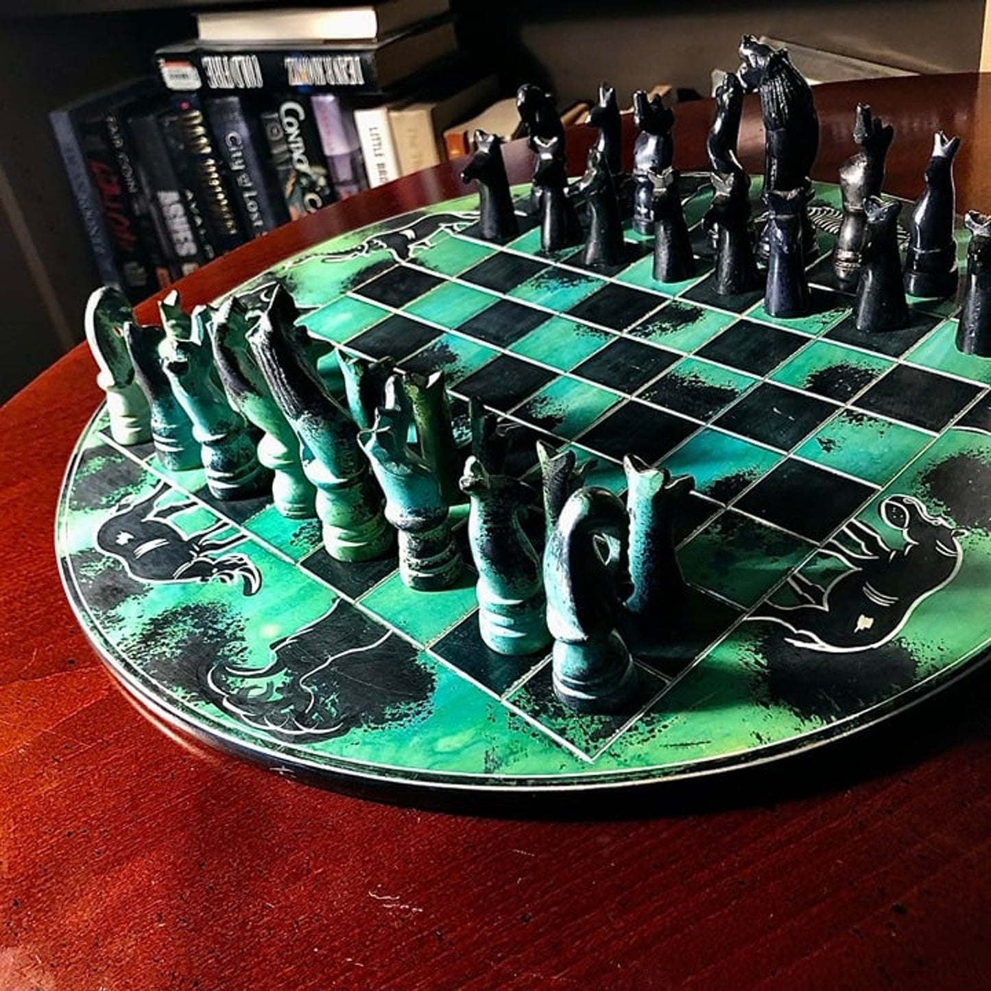 African Vintage Chess Set - Royal Green Large Chess Board