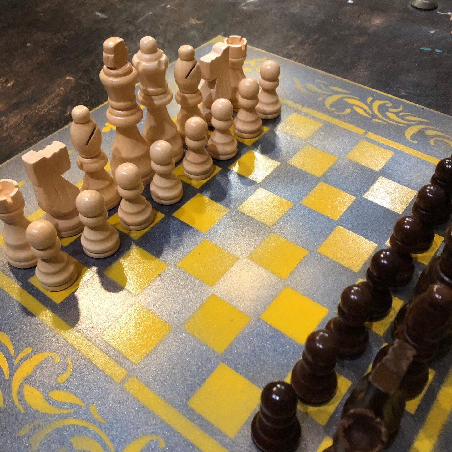 Chess Set - Metallic Blue & Yellow