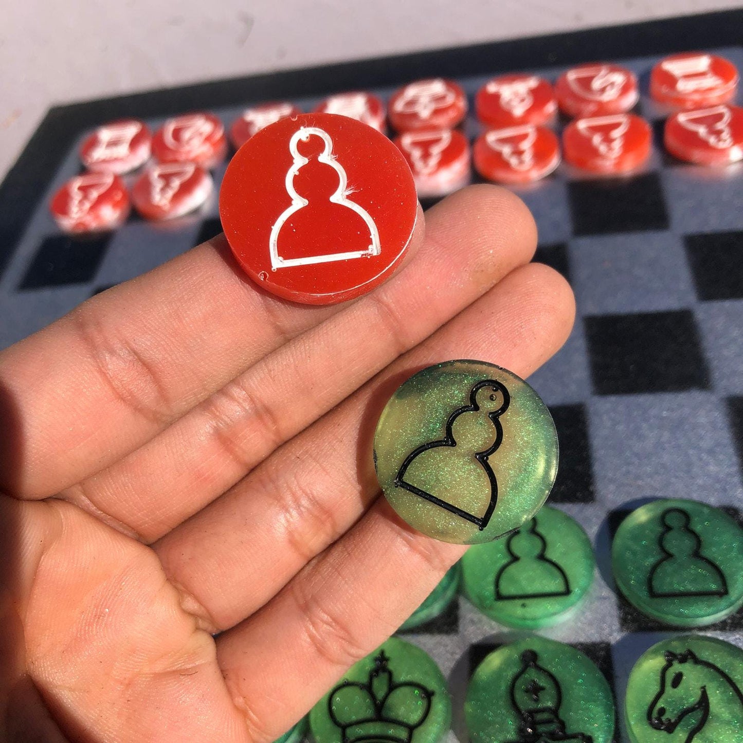 Chess Set - Green & Red