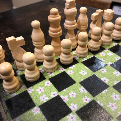 Scrapbook Chess Set - Lime Green Flower