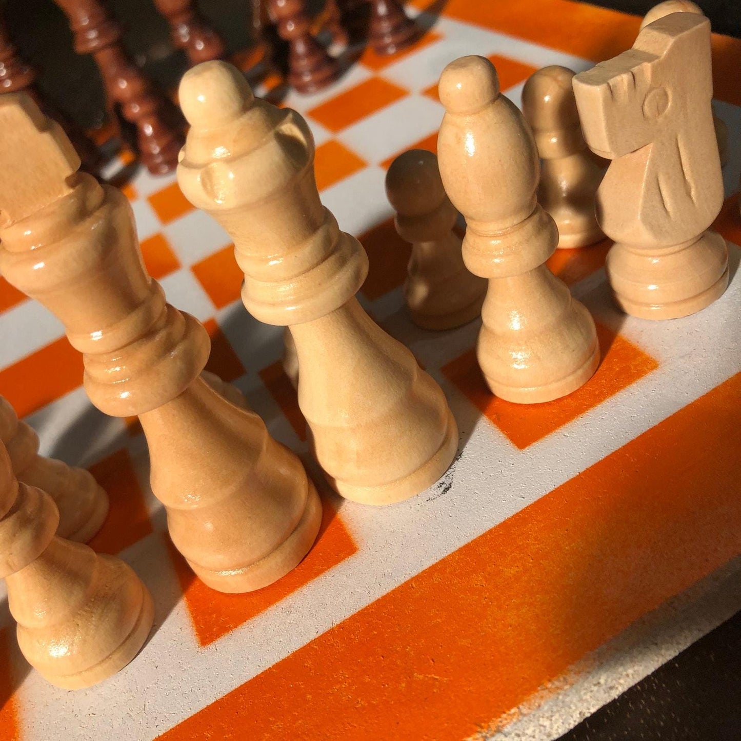 Chess Set - Orange & White (Wood Pieces)