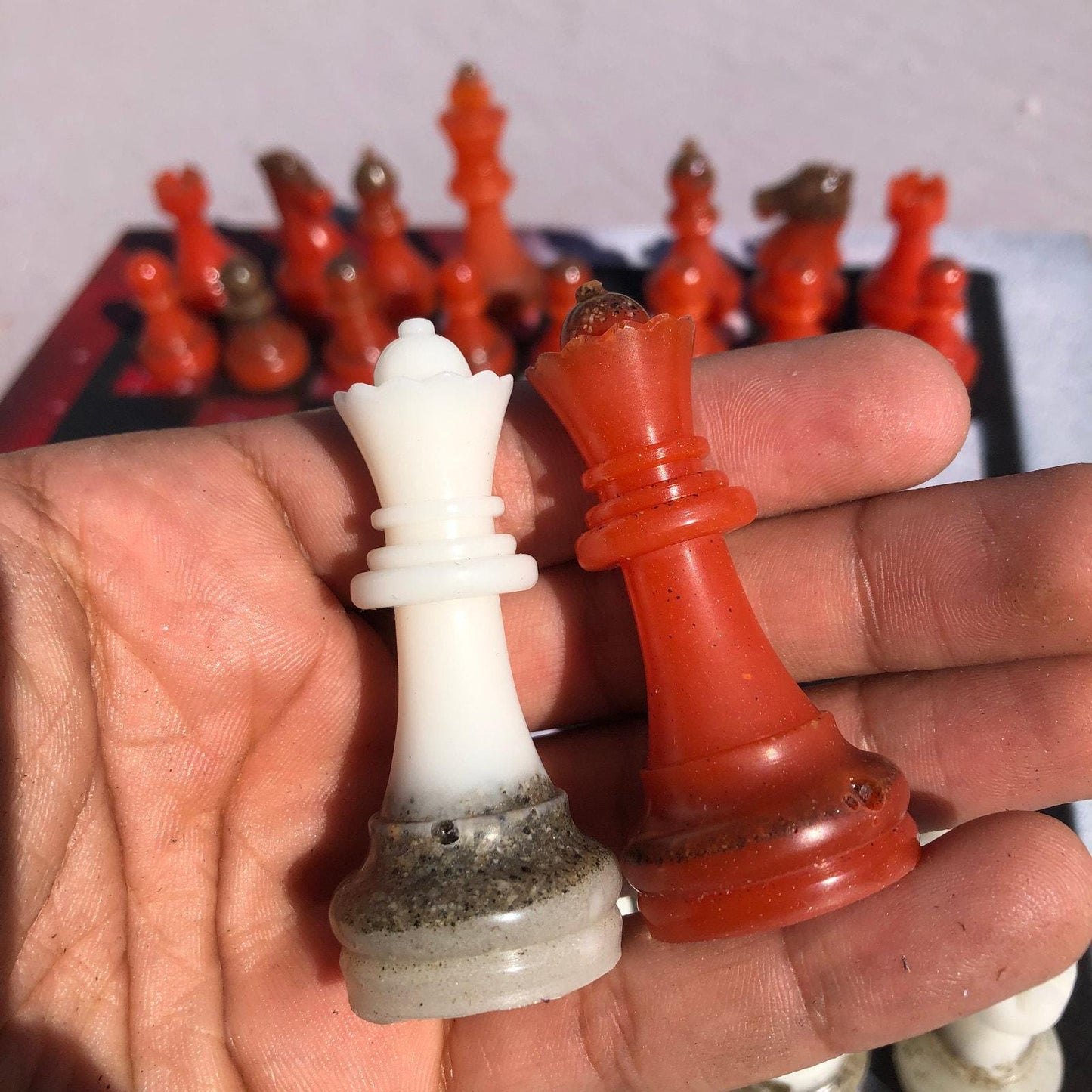 Chess Set - Fire Snow Opal Red