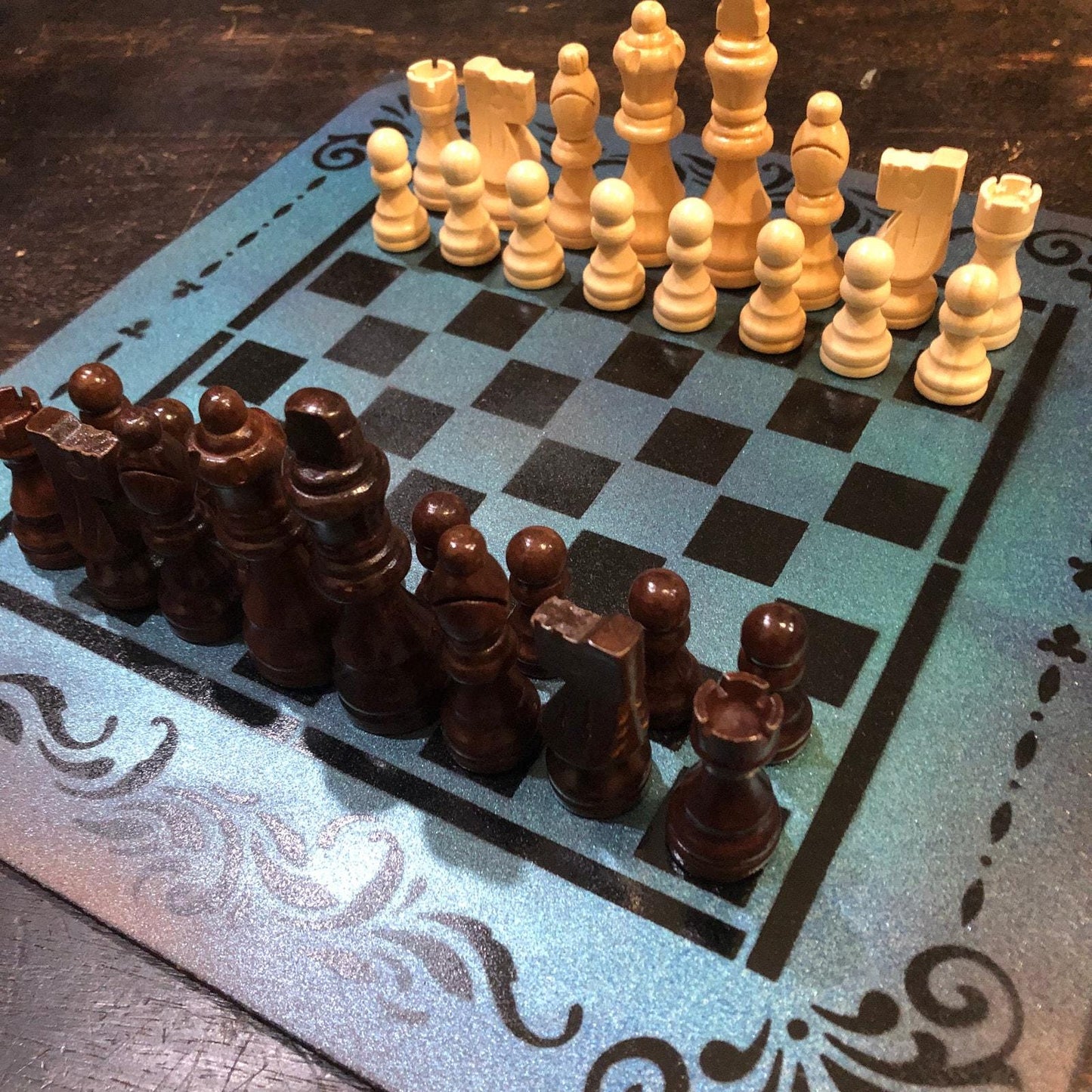 Chess Set - Metallic Blue & Black