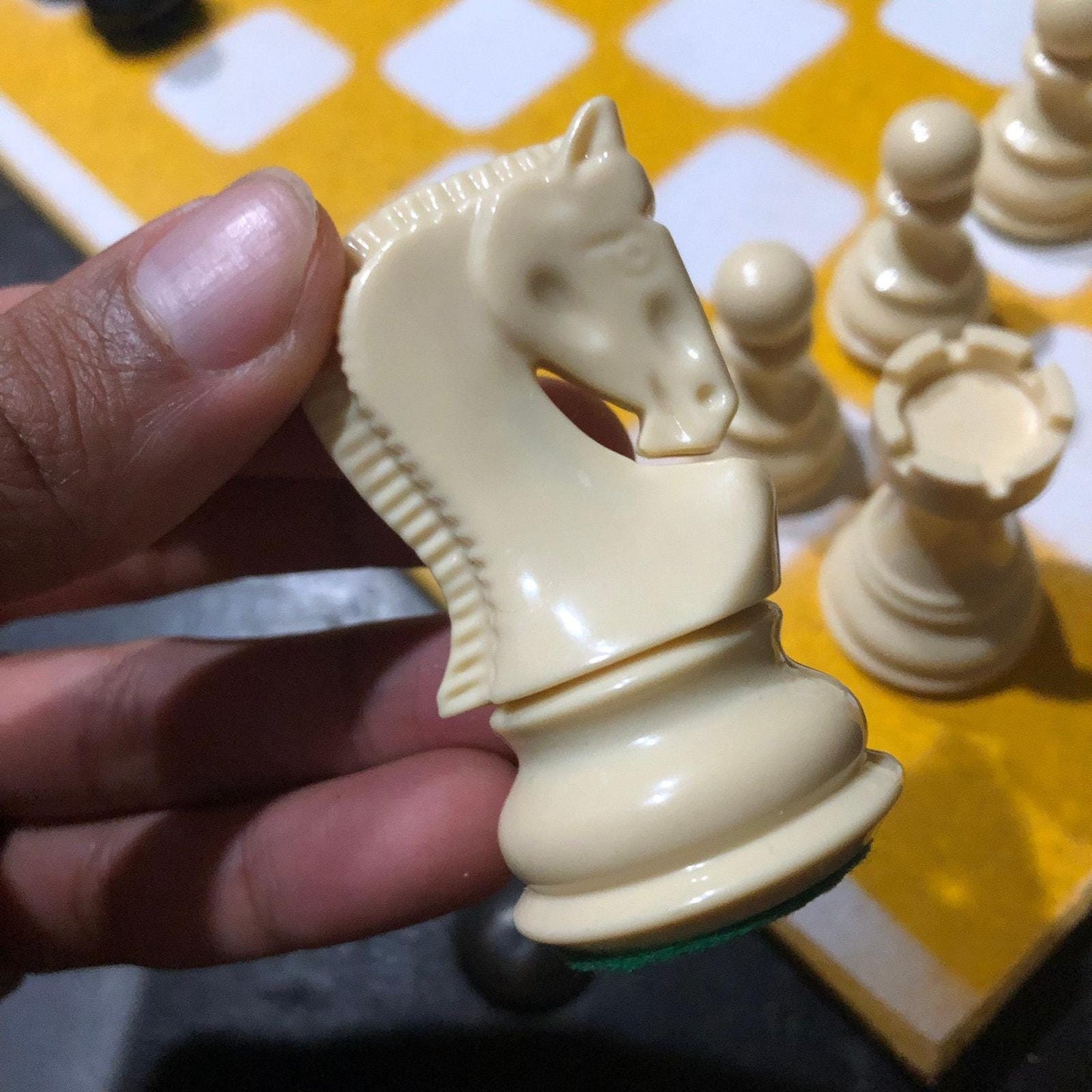 Large Painted Chess Set - Yellow & White